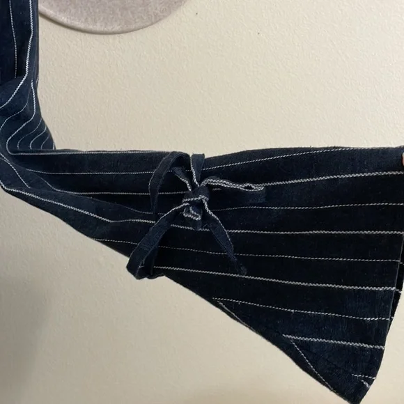 New FREE PEOPLE Stella Blazer Jacket Navy Blue White Stripe Fluted Sleeve - Picture 8 of 14